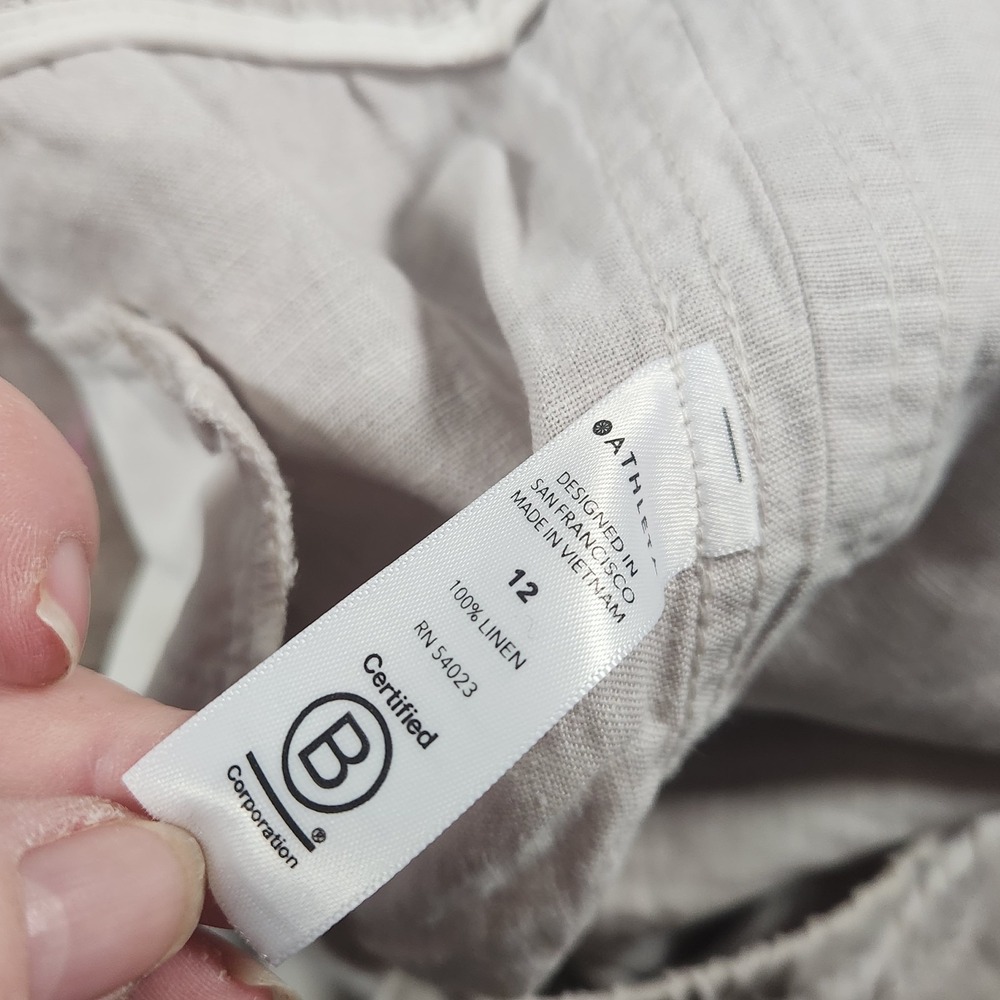 Athleta Cabo Tide Linen Jogger Pants Women 12 Beige Camo Drawstring Zip Pockets - Picture 7 of 8